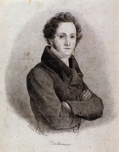 Porträtt av den italienske kompositören Vincenzo Bellini (gravyr. 1800-talet) av Unknown artist