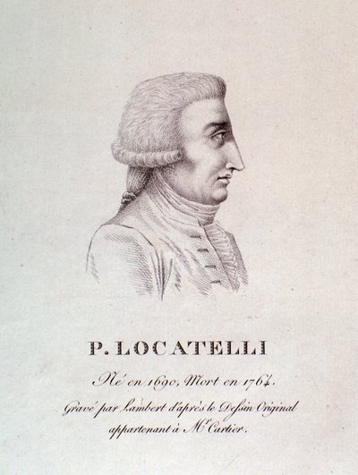 Porträtt av den italienske violinisten och kompositören Pietro Locatelli (1695-1762) Gravyr. 1700-talet. Bologna, medborgarmuseum för musik av Unknown artist