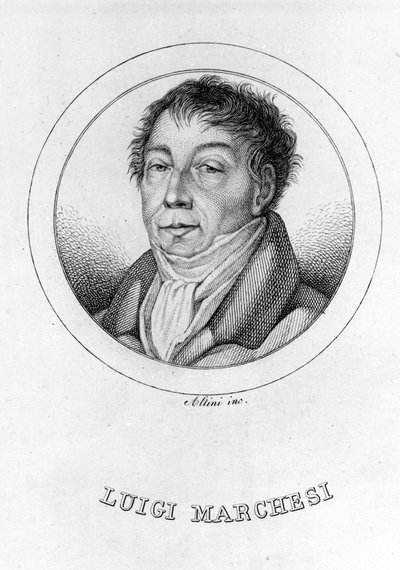 Porträtt av den italienske kastraten Luigi Marchesi (1754 - 1829) även känd som Marchesini. Gravyr av 1800-talet. av Unknown artist