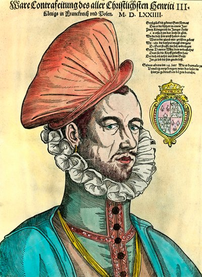 Porträtt av kungen av Frankrike Henrik III (1551 - 1589). 1500-talsgravyr. av Unknown artist