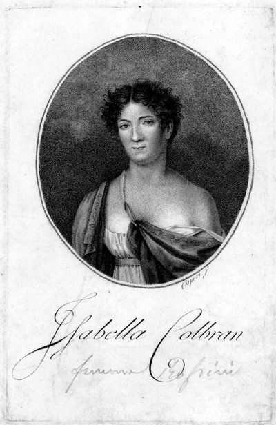 Porträtt av den spanska sångerskan Isabelle Colbran (1785-1845) Gravyr från 1800-talet av Unknown artist