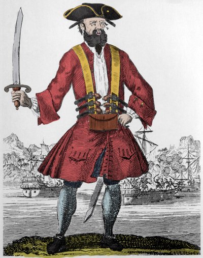 Porträtt av piraten Edward Teach dit Barbenoire (Svartskägg eller Svartskägg av Unknown artist