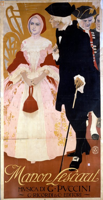 Affisch för operan "Manon Lescaut" av Giacomo Puccini (1858-1924) 1893 ca. av Unknown artist