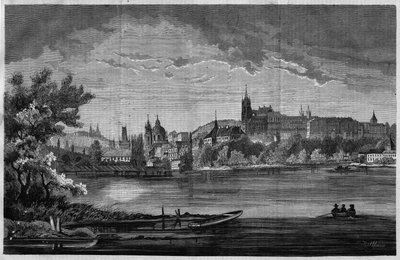 Prag, utsikt över kyrkodistriktet Saint Nicholas de la Kleinseite och slottsdistriktet (Hradcany) som inkluderar det kungliga palatset, 3 kyrkor, ett kloster och Saint Guy