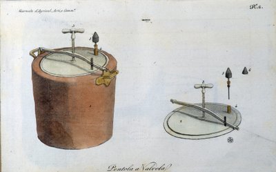 Tryckkokare (tryckkokare eller snabbkokare). Plåt hämtad från "" Journal of agriculture, arts and techniques "" (Revue d