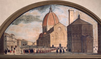 Procession på katedralen Santa Maria del Fiore-torget, Florens (målning, ca 1650) av Unknown artist