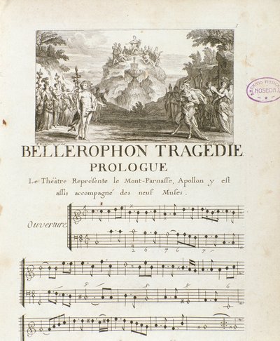 Prolog till "" Bellerophon "" Lyrique-tragedi i fem akter med en prolog av Jean Baptiste Lully (Giovanni Battista Lulli) (Jean-Baptiste) (1632-1687). 1714. av Unknown artist