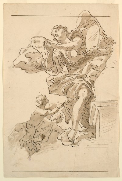 Putti och Winged Figure av Unknown artist