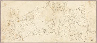 Putti på lek med rådjur och hund av Unknown artist
