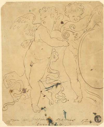 Putti med sköld av Unknown artist