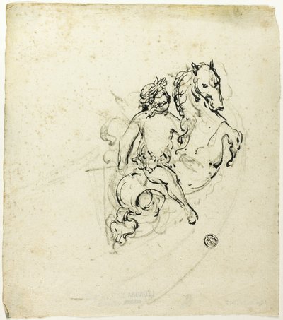 Putto krönt med lagerkrans, på springande häst av Unknown artist