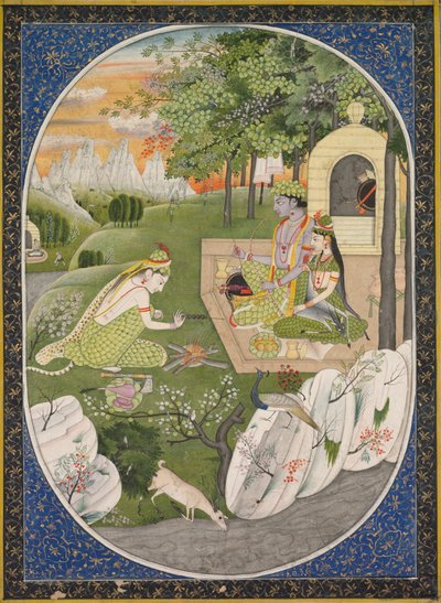 Rama, Sita och Lakshmana i skogen, sida från Ramayana (Tales of God Rama) av Unknown artist