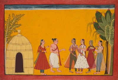 Rama och Sita förs till prästen för att fixa bröllopsdatumet; sida från Ramayana (Tales of God Rama) av Unknown artist