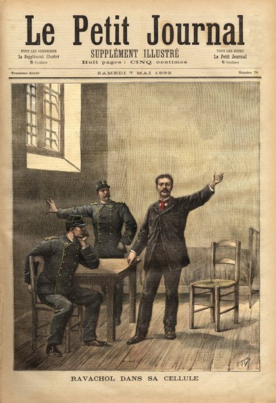 Ravachol (1859-1892, eller Francois Claudius Koenigsberg) i sin cell, efter hans förhör vid assistansen den 26 april av Unknown artist