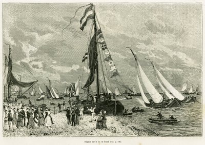Regates vid sjön Sneek (Nederländerna). Gravyr för att illustrera berättelsen La Frise, baserad på ett förhållande från en holländsk tidning, i le tour du monde 1886, regisserad av Edouard Charton (1807-1890), Hachette, Paris. av Unknown artist