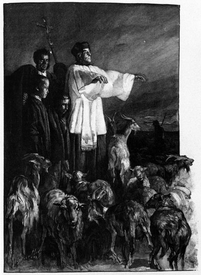 Religiösa riter: Exorcismceremoni på stadens torg under Kristi himmelsfärdsnatt. Siciliens gravyr från 1800-talet av Unknown artist