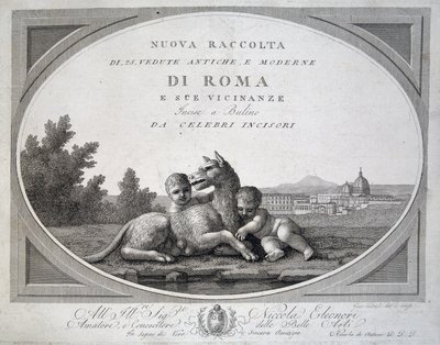 Remus och Romulus (romolo remo lupa) och vargen - i "" Samling av utsikter över Rom"" av Unknown artist