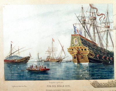 Representation av italienska fartyg, galer, brigantin från 1500-talet (Akvarell av Unknown artist