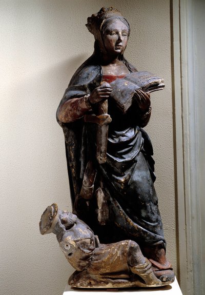 Representation av St. Catherine av Siena. Polykrom kalkstensskulptur. 1400-talet. Compiegne, Vivenel-museet av Unknown artist
