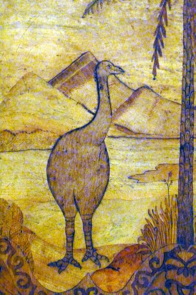 Representation av en Moa från Nya Zeeland, svag ras av jättefågel som inte kan flyga. 1700-talet av Unknown artist