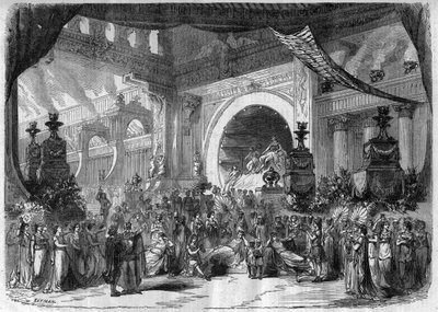 Representation av en opera: akt III, andra målning av "" Faust"" av Charles Gounod (1818-1893) - Gravyr i "" Le Journal Illustré"" av Unknown artist