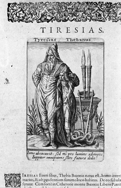Representation av den grekiska devinen från Thebes Tiresias”” Tallrik från 