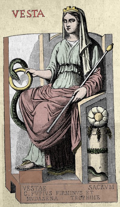 Representation av den romerska gudinnan Vesta, Penaternas gudom (assimilerad med Hestia), är foajéns, landsbygdens och brödets gudinna. av Unknown artist