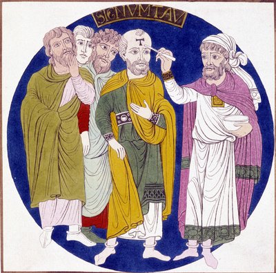 Representation av invigningen av en eveque från 1800-talet efter en målning på glas gjord på Abbe Sugers tid av Unknown artist