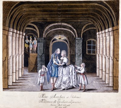 Representation av operan "Giulio Sabino" av Giuseppe Sarti (1729-1802) i Wien 1785. På scen Caterina (Katharina) Cavalieri och kastraten Luigi Marchesi. Milano av Unknown artist
