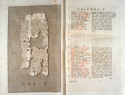 Reproduktion av papyrusen av Herculanum av Philodema av Gadara (1793) av Unknown artist