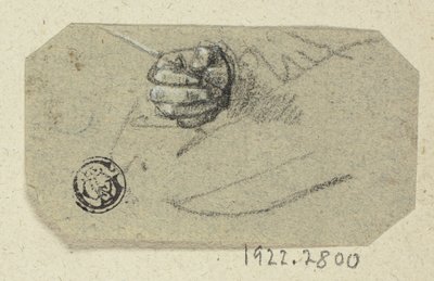 Höger hand håller i ritverktyg av Unknown artist