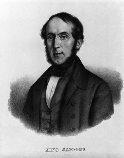 Risorgimento: porträtt av den italienske författaren och politikern Gino Capponi (1792-1876) Gravyr från 1800-talet av Unknown artist