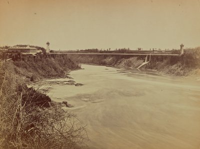 [River and Bridge] av Unknown artist