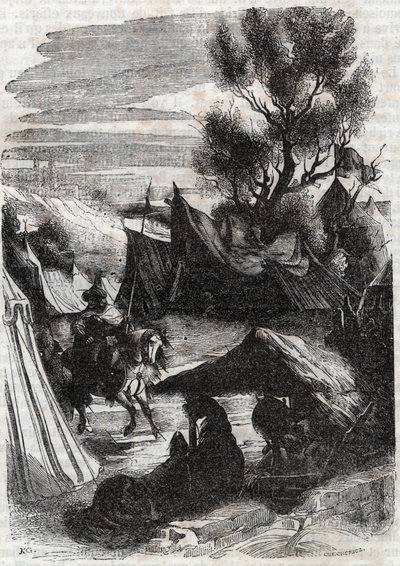 Roland i Saracenlägret - gravyr från 1851 från "" Furious Roland"" av Unknown artist
