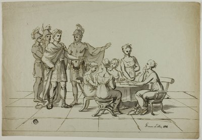 Romersk kejsare närmar sig grupp kvinnor som sitter vid bordet av Unknown artist