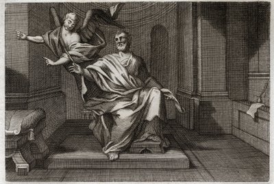 Royaumont Bibeln, Nya testamentet: Evangelisten Saint Matteus med ängeln. Illustration från 1811. av Unknown artist