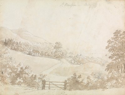 Lantligt landskap med hus, Isle of Wight av Unknown artist