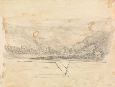 Lantligt landskap med berg i fjärran av Unknown artist