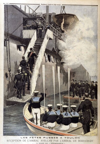 Ryska festligheter i Toulon: Amiral Avellans mottagning av amiral de Boissoudy ombord på Formidable, i "The Petity Journal" den 21 oktober av Unknown artist