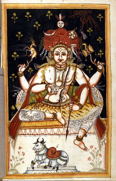 Rutrim, hinduisk gudom Sida från manuskriptet (ms.8300) "" History of Mogol"" (Moghul eller Moghol) av Stefano Nivibus Cardeira. 1700-talet. Bibloteca marciana, Venedig av Unknown artist