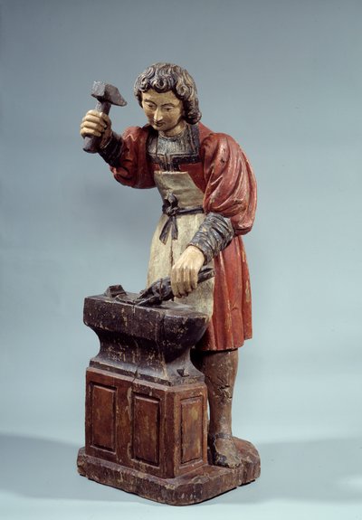 Saint Crepin beskyddare av skomakare. Anonym skulptur polykromt trä av Unknown artist