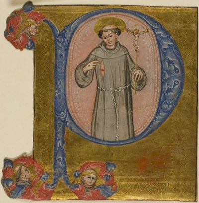 Sankt Franciskus i ett historiserat inledande "P" av Unknown artist