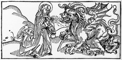 Sankta Marta och Tarasken - Gravyr från "Leben der Heiligen - sommerteil" (Helgonets bok) av Jacobus (James) från Voragine (1228-1298). Lübeck 1488. av Unknown artist