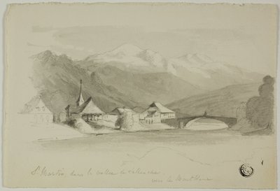 Saint Martin, i Sallenchedalen, blickar mot Mont Blanc av Unknown artist