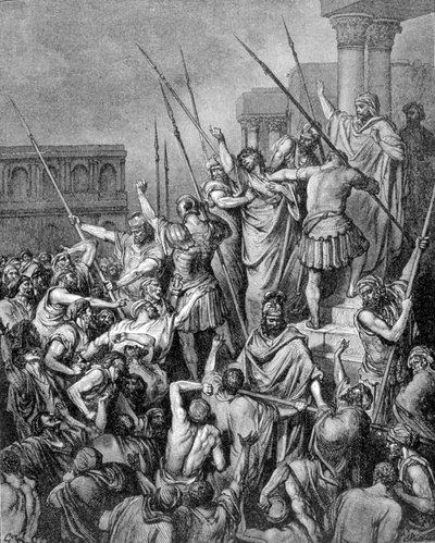 Sankt Paulus stoppas i Jerusalem. 1800-talsgravyr. av Unknown artist