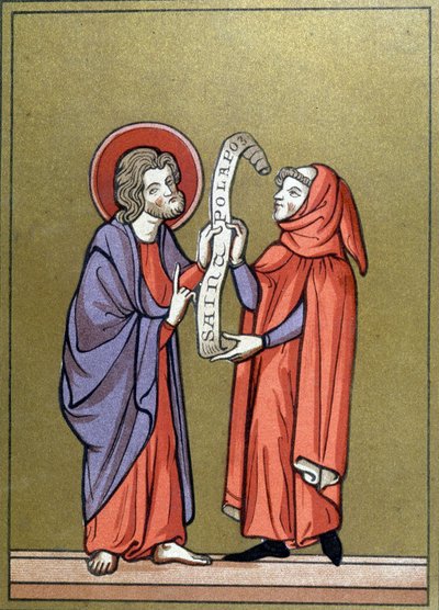Saint Paul tar emot sin mission från Kristus - från 1200-talets dokument av Unknown artist