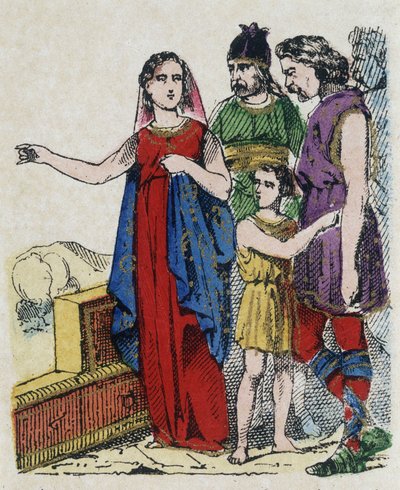 Sainte Genevieve (422-502), skyddshelgon för Paris, avrådde parisare från att överge sin stad, som hotades 451 av Attila, hunnernas kung. av Unknown artist