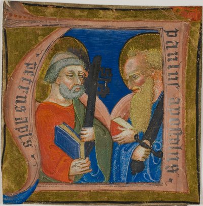Saints Peter and Paul i ett historiserat initialt "N" från en körbok av Unknown artist