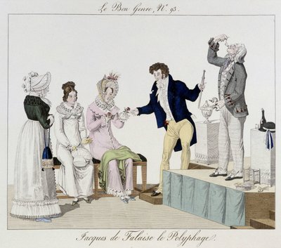 Saltimbanque: Polyfagen Jacques de Falaise (han sväljer vad som helst, levande djur...) - i "" Le bon-genren"", deb. 1800-talet av Unknown artist
