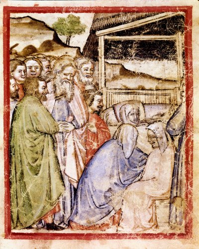 Sarahs död vid 127 års ålder Miniatyr från Codex 212 (eller Padovan eller Bibeln i Padua) 1390-1400 Rovigo, Accademia dei Concordi av Unknown artist